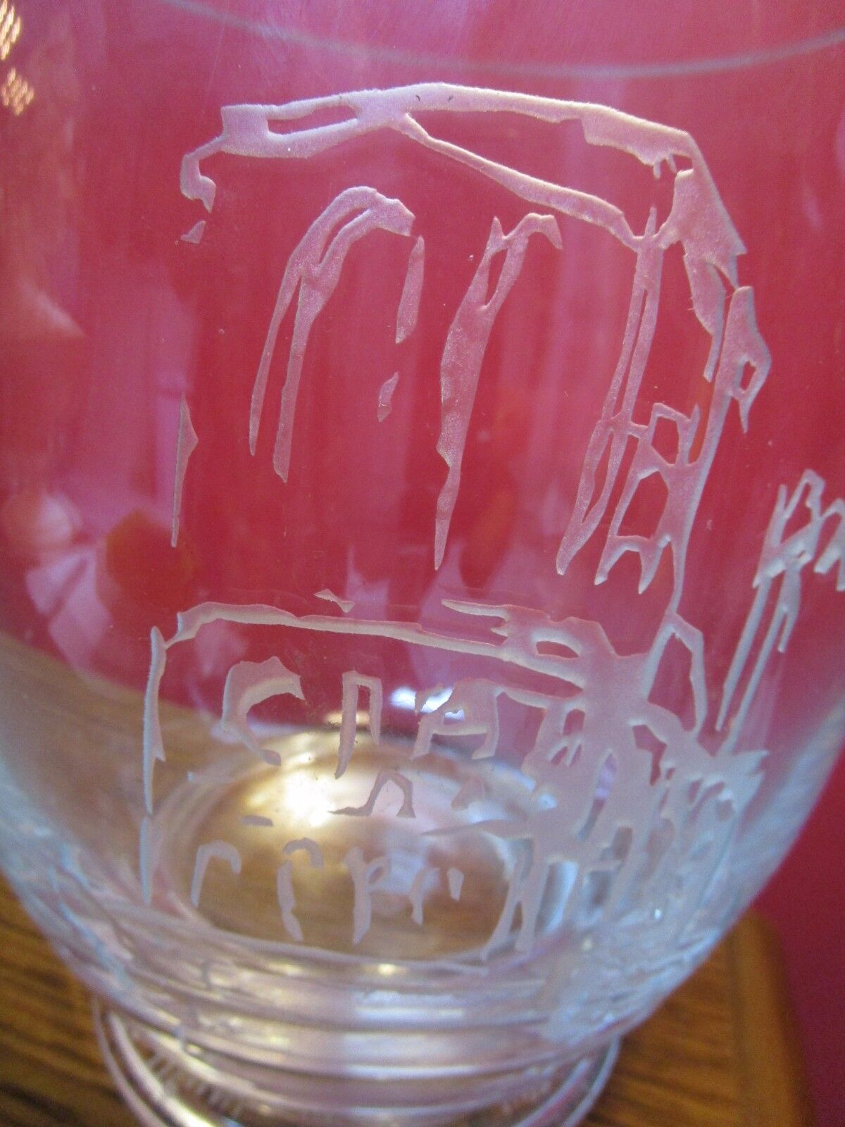 TIFFANY GLASS VASE / ice buvket ETCH DECOR ON FRONT signed 8 X 6" dedicated