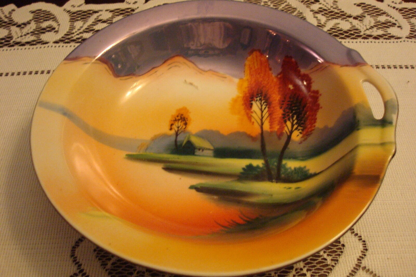 Chikaramachi, MidCentury  Japan, one handled bowl, country scene [83c]