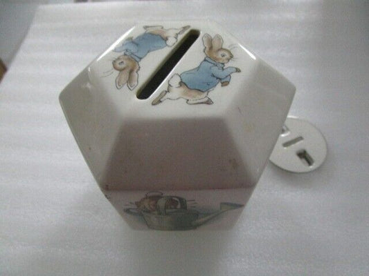 WEDGWOOD Peter Rabbit designer Beatrix Potter 6 Sided Porcelain Coin Bank [80L]