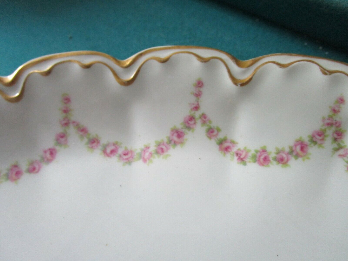 1890s THEODORE HAVILAND LIMOGES FRANCE OVAL TRAY  16" GOLD AND GARLANDS