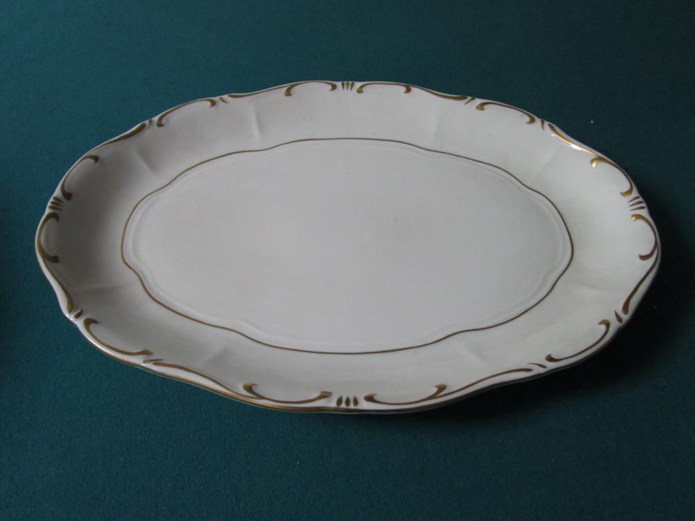 ZSOLNAY HUNGARY OVAL TRAY WHITE/GOLD ACCENTS 1960s ORIGINAL