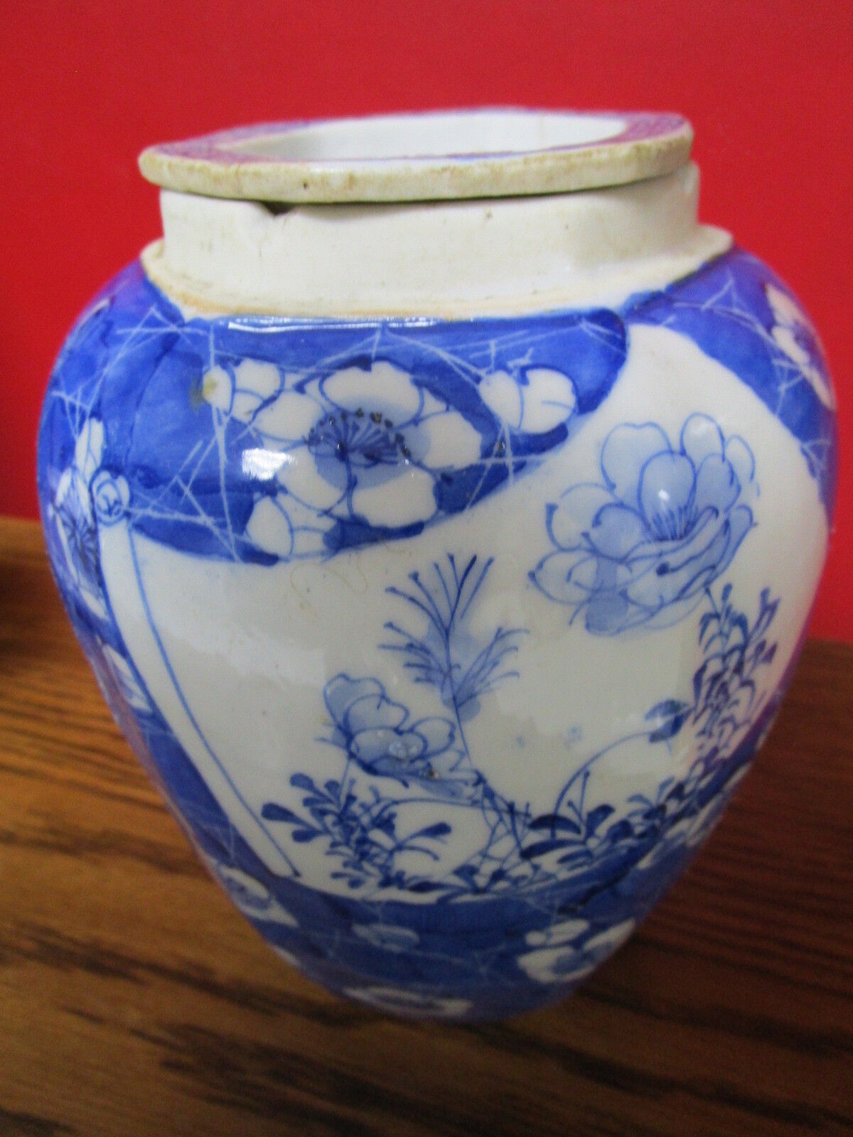 Antique c1800s Chine ceramic Vase COVERED URN blue,  hand painted