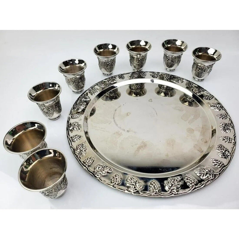Judaica 11 Piece Kiddish Cups Set grapes design