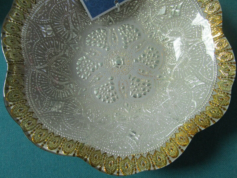 TURKISH ART GLASS BOWL 2 X 8 3/4" REVERSE PAINTING 100 PURE SILVER PICK 1