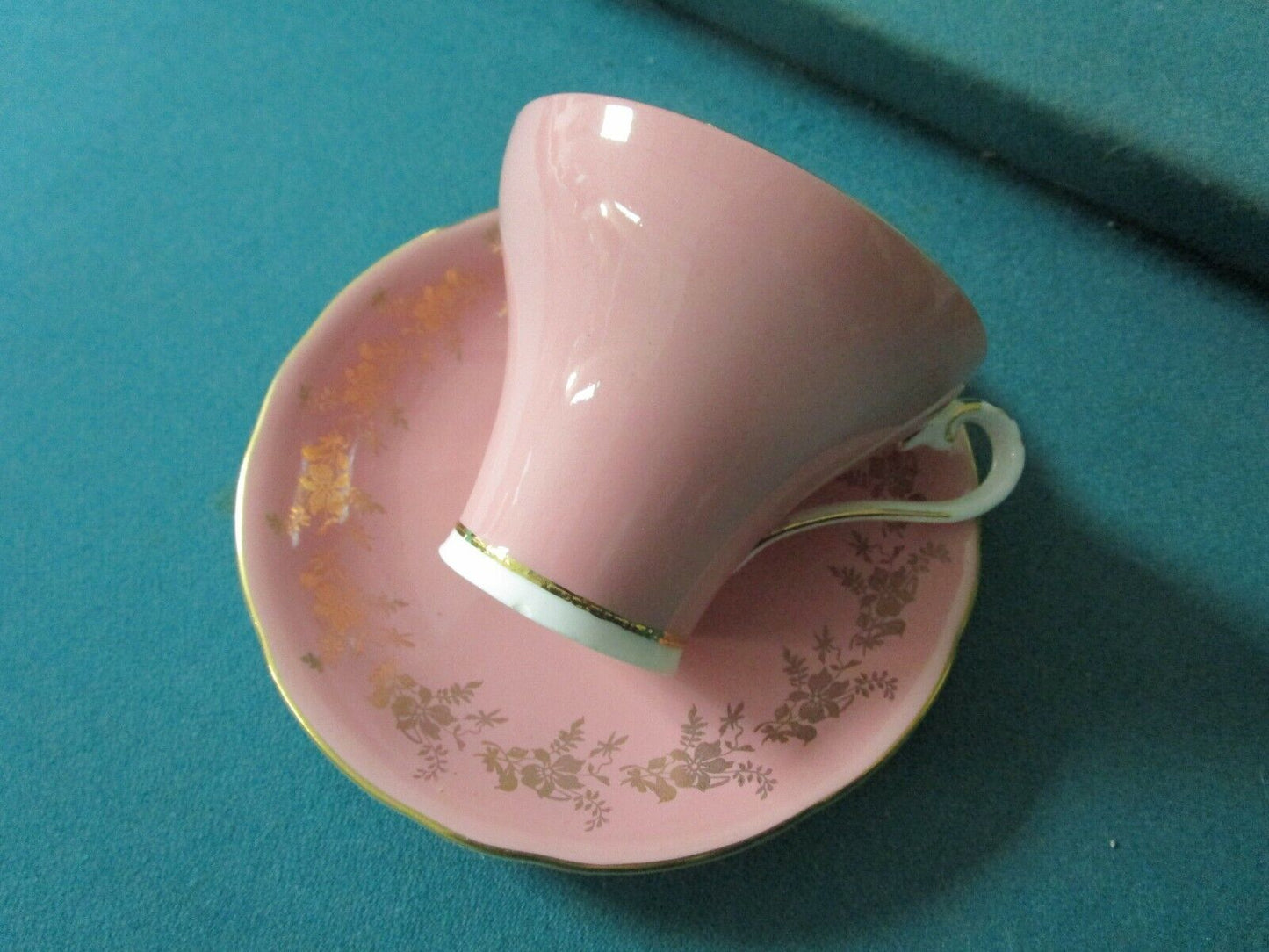 TUSCAN ENGLAND CORSET PINK AND GOLD TEA CUP SAUCER  [86]