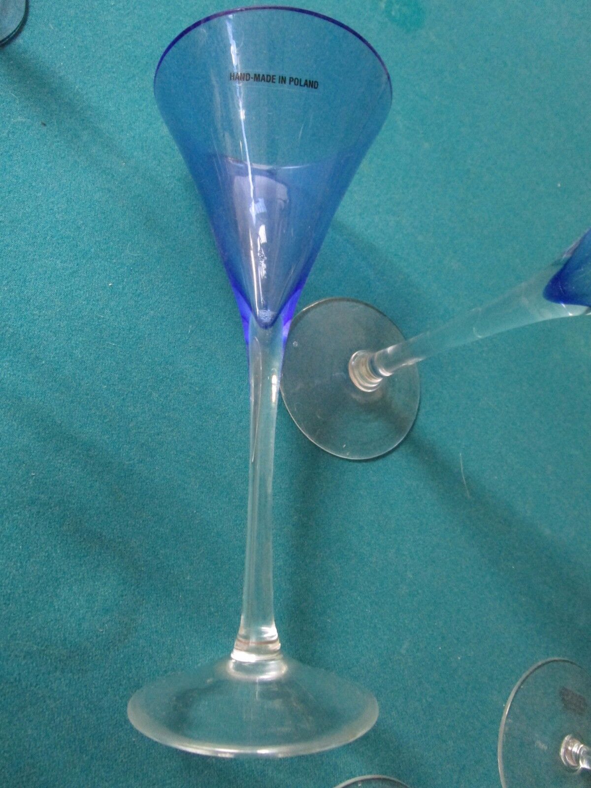 2 MARTINI BLUE dark and lighter CRYSTAL GLASSES  HANDMADE IN POLAND