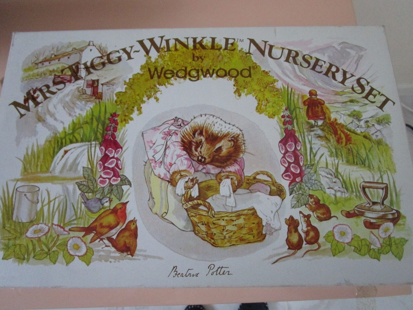 4 Pcs Mrs Tiggy-Winkle Nursery Set By Wedgwood Plate, Porringer, Egg Cup, Mug