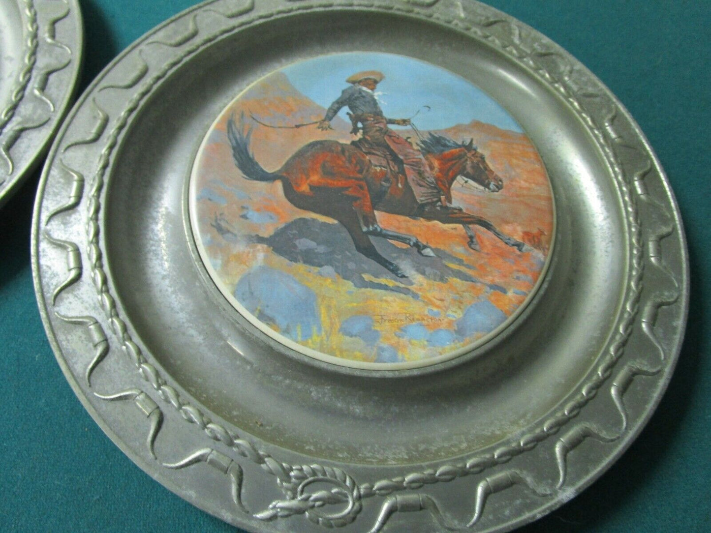 THE PIONEER FOUNDRY PEWTER PLATES REMINGTON ART CERAMIC  CENTER CANTON OH