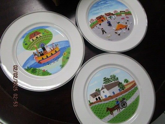 VILLEROY AND BOCH NAIF BY LAPLAU 3 DINNER PLATES 10.25" ^^