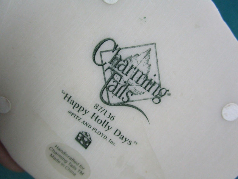 CHARMING TAILS BY FITZ & FLOYD FIGURINE "HAPPY HOLLY DAYS"