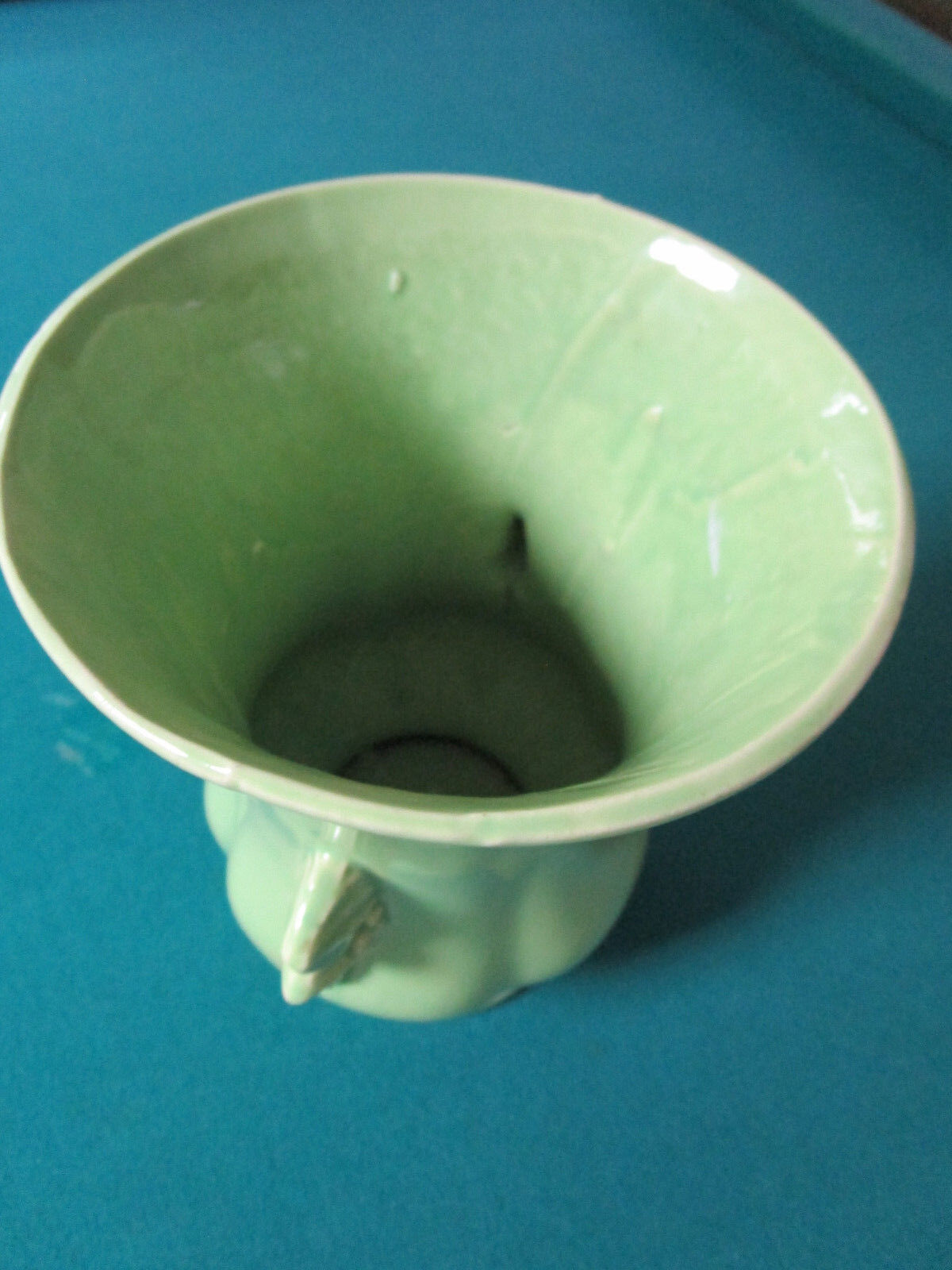 1940s UNMARKED MCCOY VASE TWO HANDLES GREEN 8 X 6" original