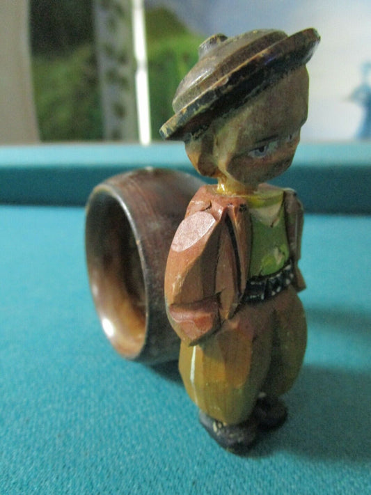 Vintage Italian Carved Wooden Napkin Ring 4" [RS10]