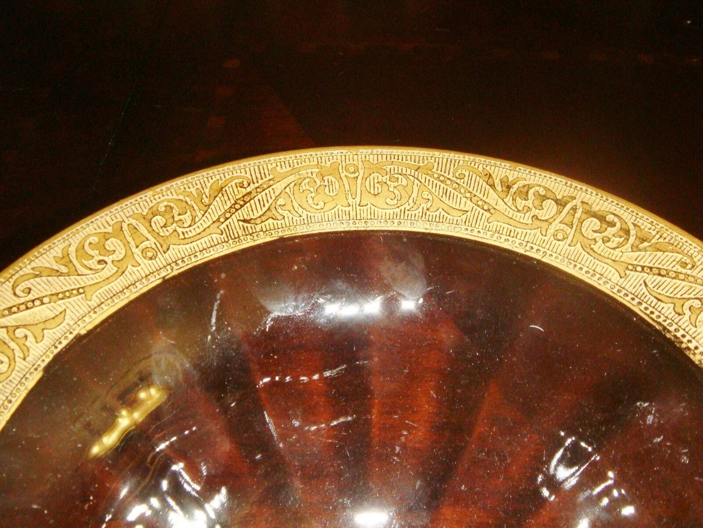 Amber Compote with Etched and Gold ENCRUSTED Rim, 4 1/2" tall [GL15]