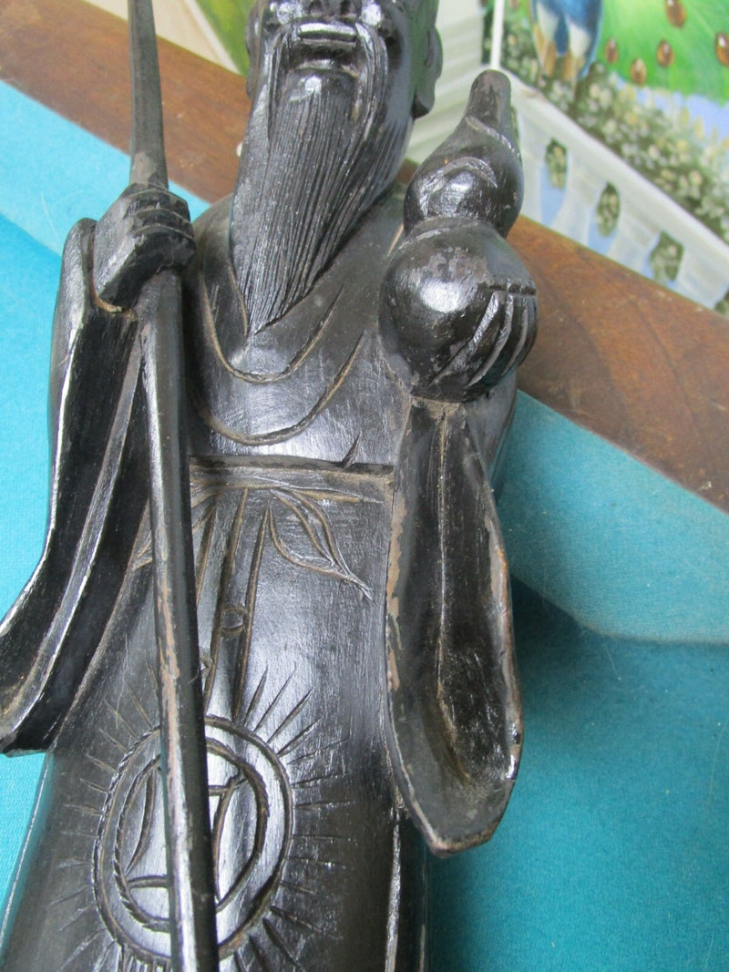 CHINESE IMMORTAL GOD Li Tieguai WOODEN CARVED 18" FIGURINE BLACK TEAK ^^^