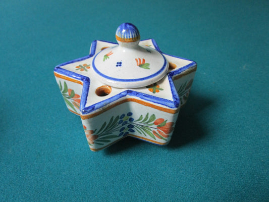 '76 David Star Shaped Ink Well "Henriot-Quimper-France" 4 X 3" [QUIMPBX]