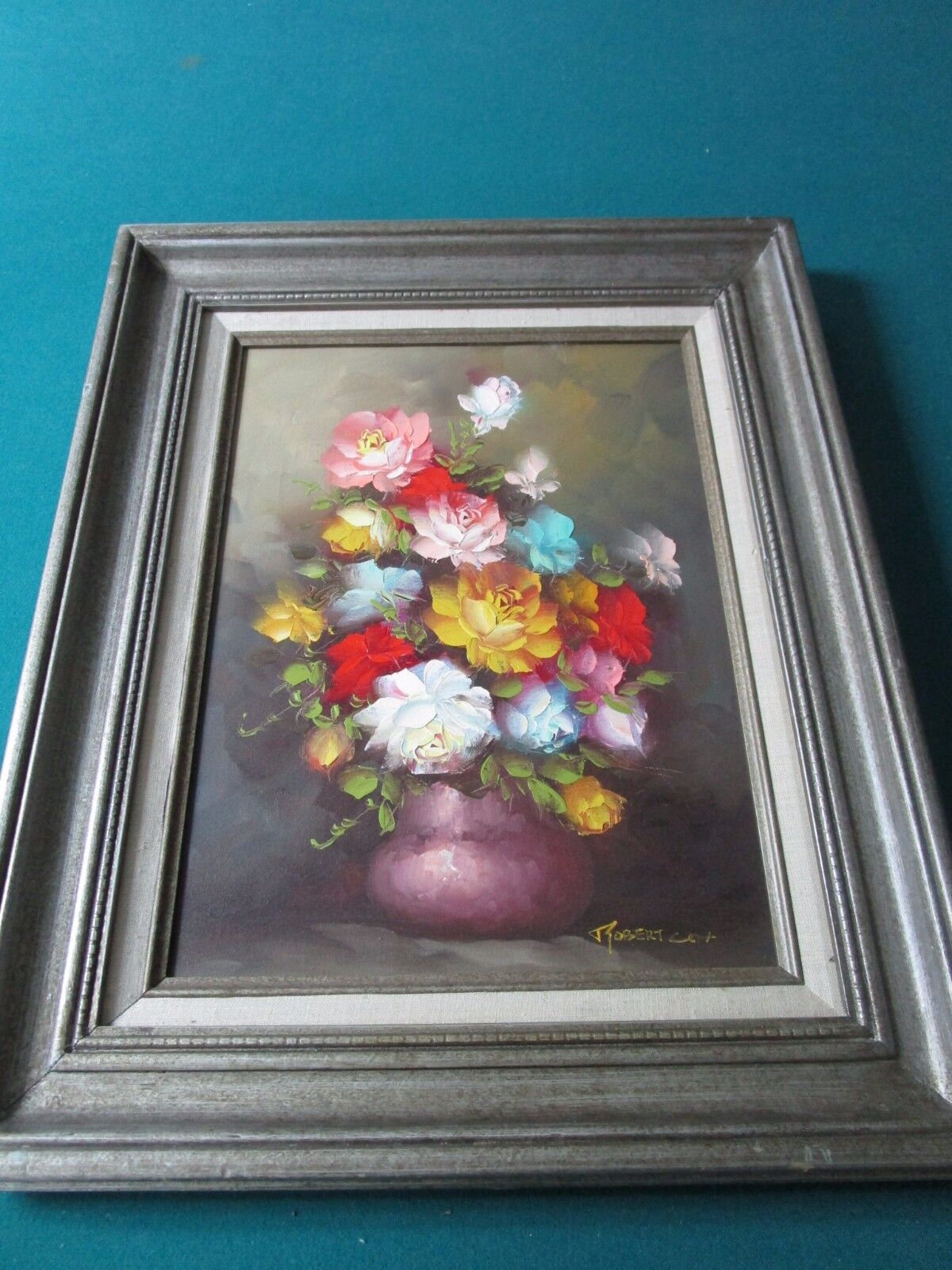 Vintage Floral Oil Painting by Robert Cox original signed