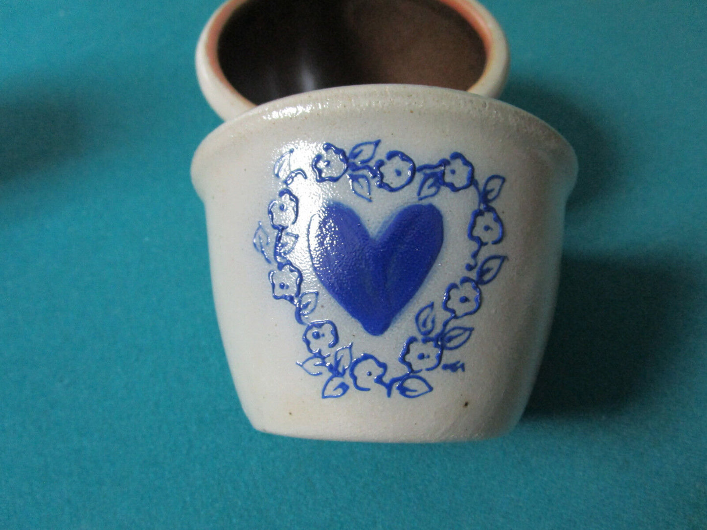 1994 Salmon Falls Pottery Blue Stoneware HEART 3 X 5" Crocks  *