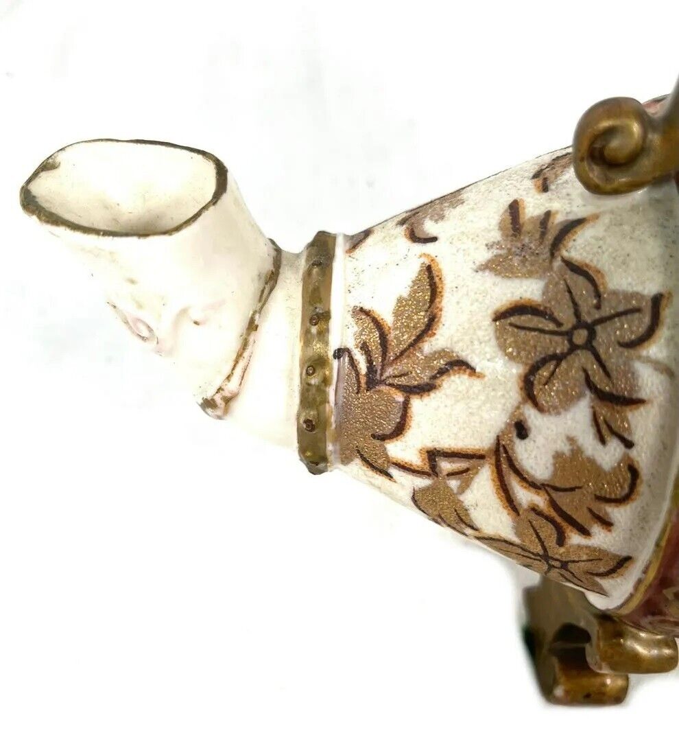 Antique Japanese Satsuma Koro Ceramic Earthenware  double spout TEAPOT[TP4/5]