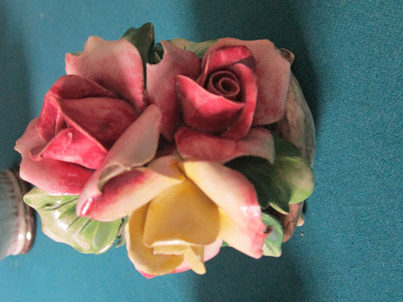 CAPODIMONTE ITALY MIDCENTURY PLATES, COVERED BOX CERAMIC BOUQUET FLOWERS PICK 1^