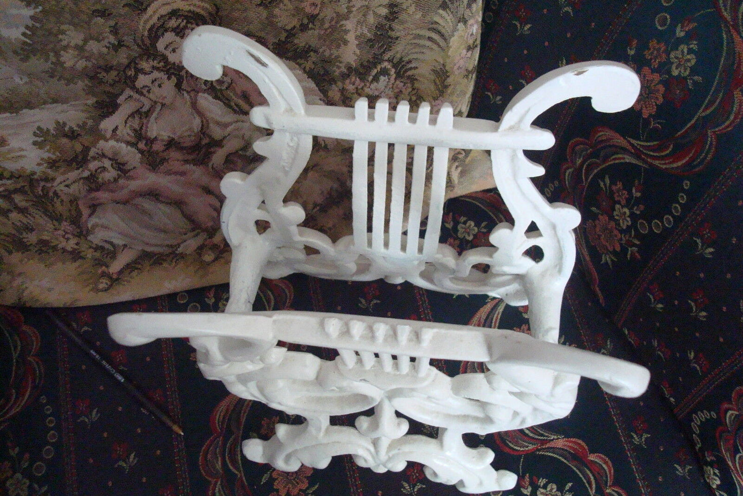 Vintage iron magazine holder, doorstop, painted over in white, 11"  ORIGINAL