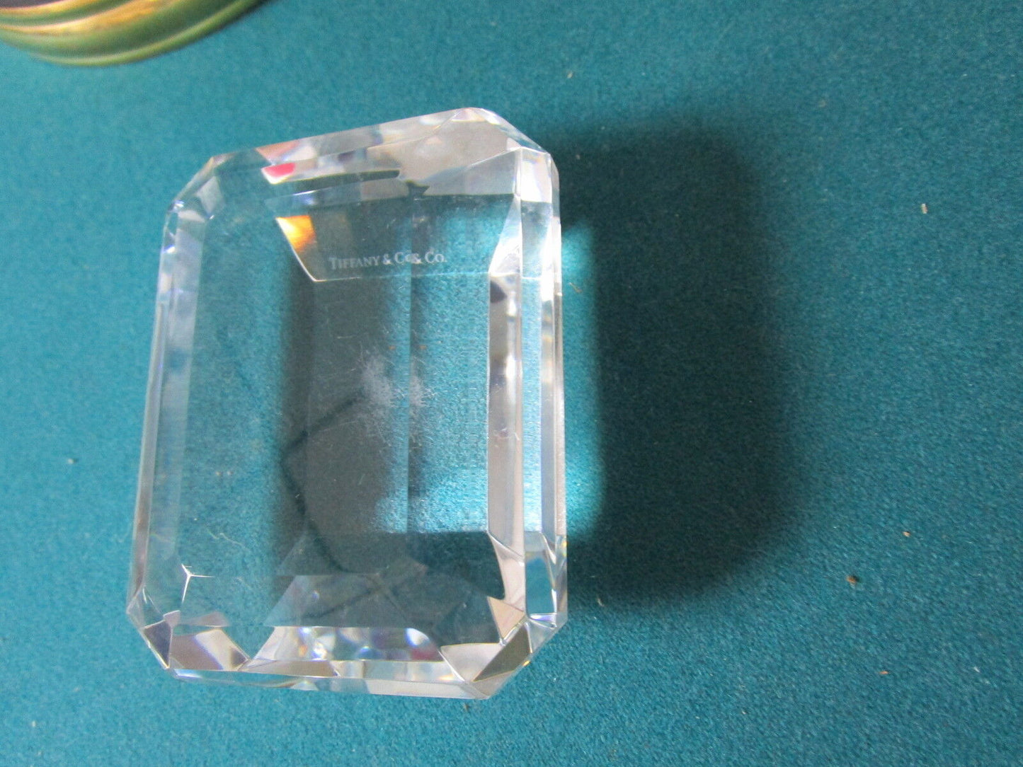 Tiffany Paperweight diamond crystal glass. 3 1/2" x 3" x 1 1/2"