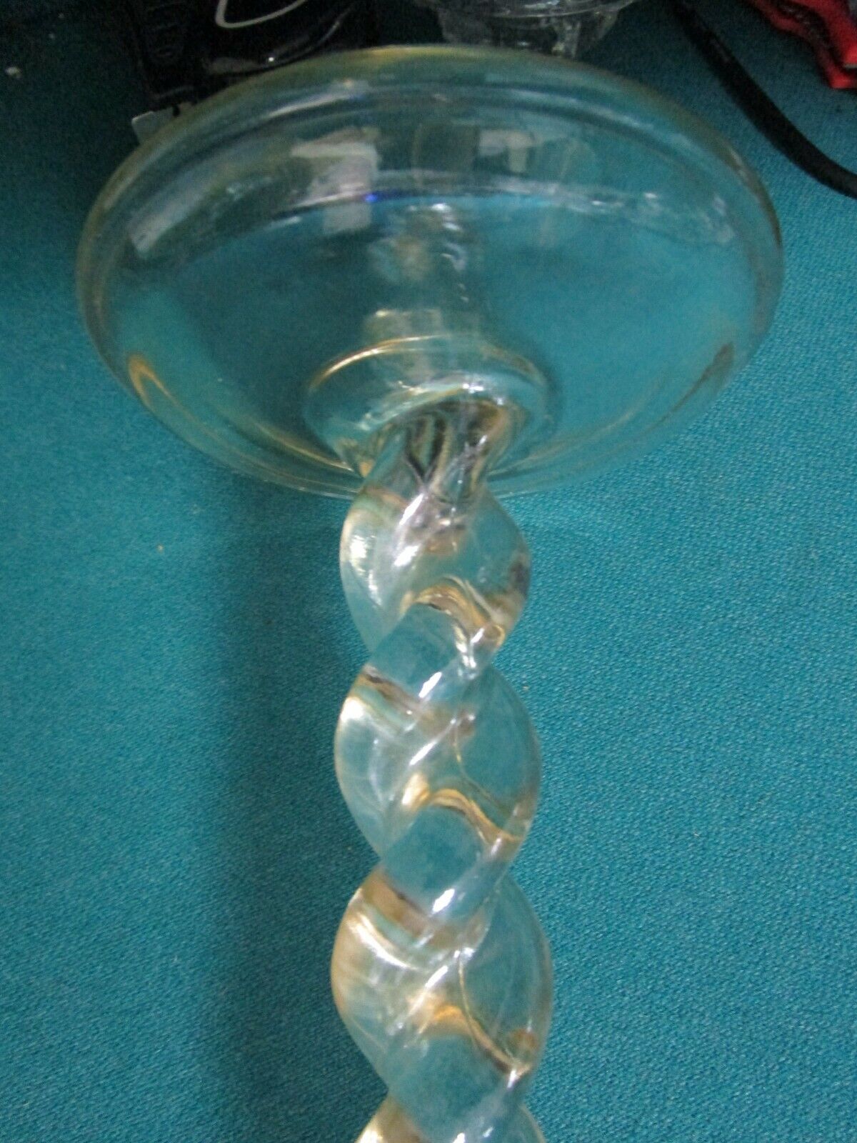 Vintage pressed glass twisted body 3 candle holders amber and clear 3pcs