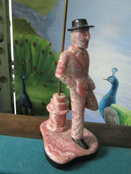 Porteno Argentina Man Pink Alabaster Figurine Street Lamp Pink Corner Man
