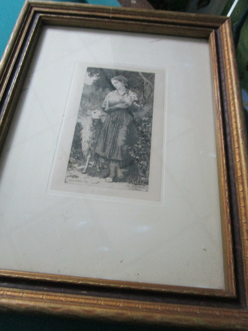 LA BERGERE ENGRAVING 1873 BY W. BOUGERERU, PRESS A. HARRY SC FRAMED