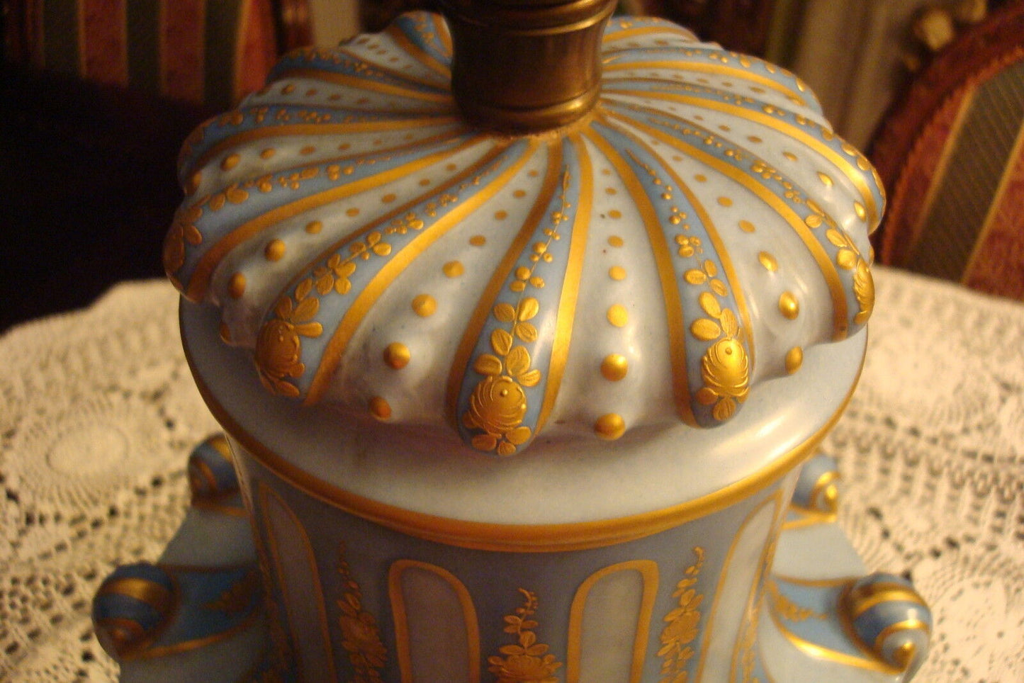 TORCH Table/FLOOR Lamp Light BLUE AND GOLD, hand painted, NO SHADE