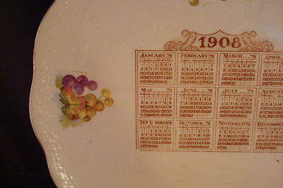 Dresden China Calendar Plate 1908, 9 1/4"