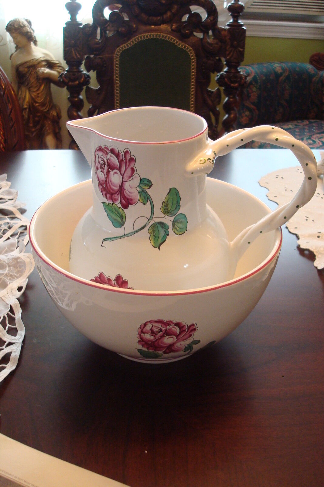 Tiffany & Co bowl and pitcher "Strasbourg Flowers" Portugal flower original