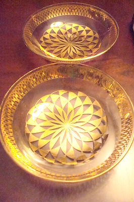 Glass Bowls Decorated With Gold Designs, Set Of Two Mid Century