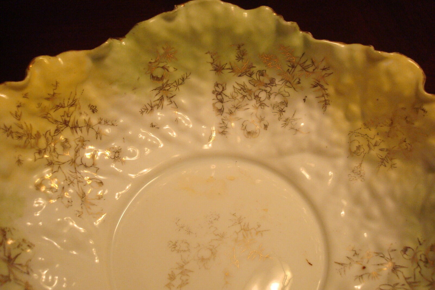 Unmarked RS bowl cabbage design, light green with gold acents