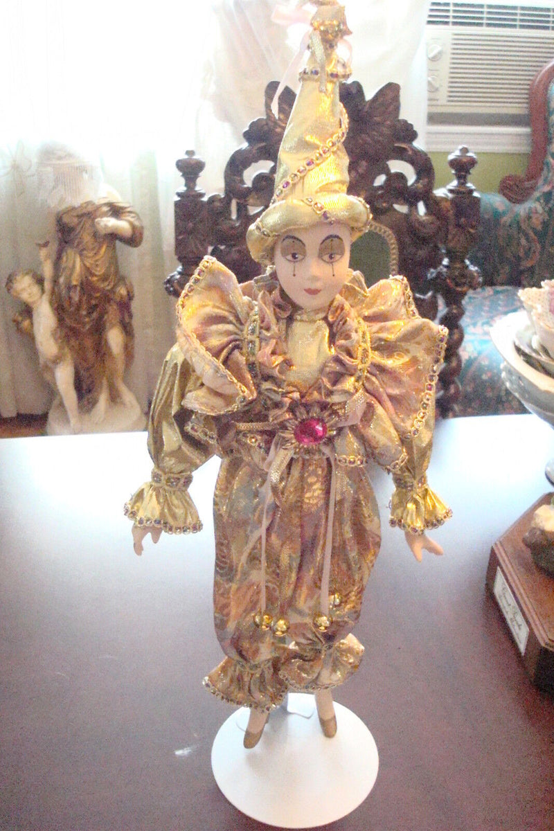 1990s Show Stopper Golden Jester doll , 18" tall, hand painted [*4-dolls]
