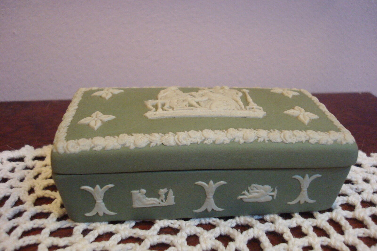 Wedgwood England sage and white jasperware pill box