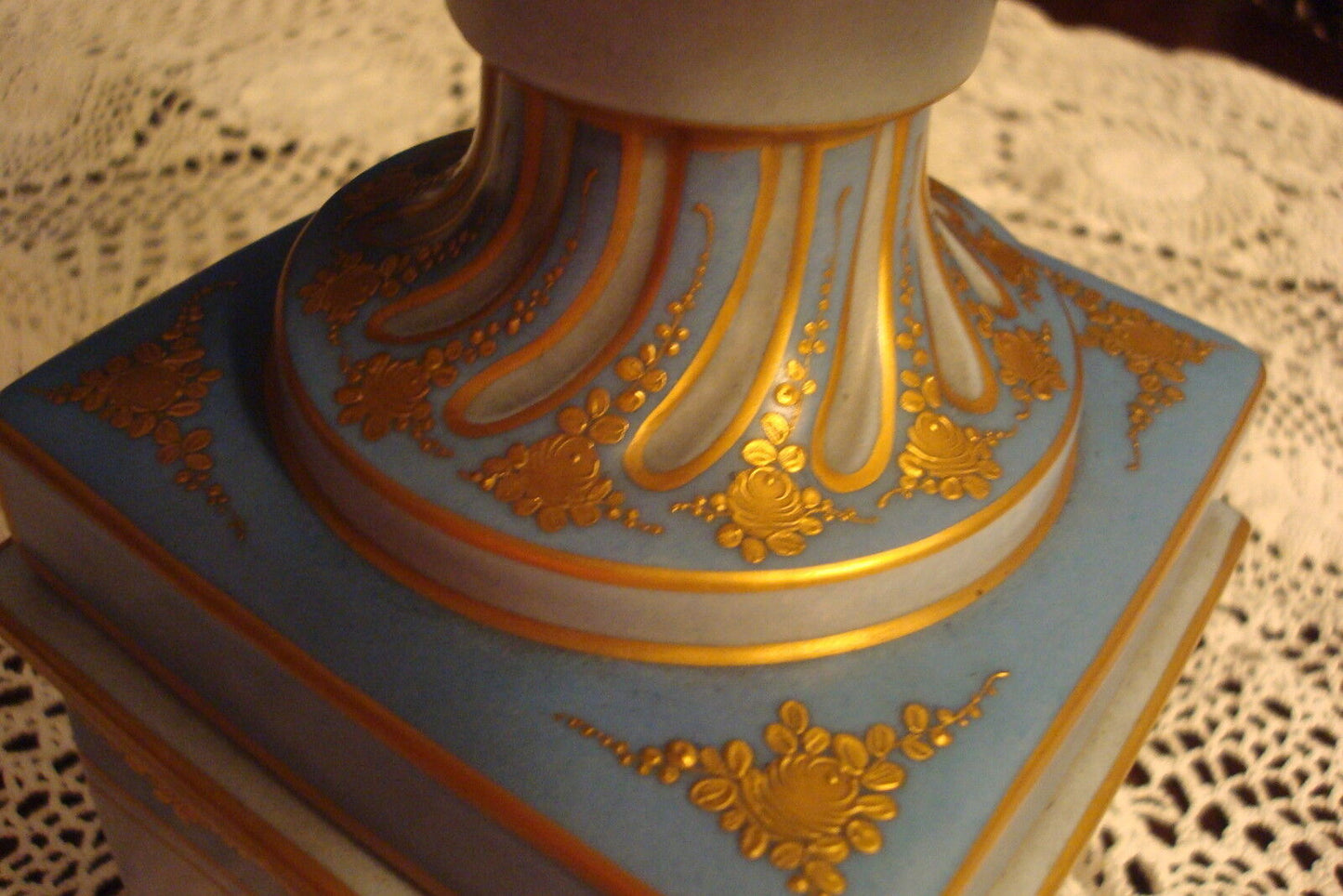 TORCH Table/FLOOR Lamp Light BLUE AND GOLD, hand painted, NO SHADE