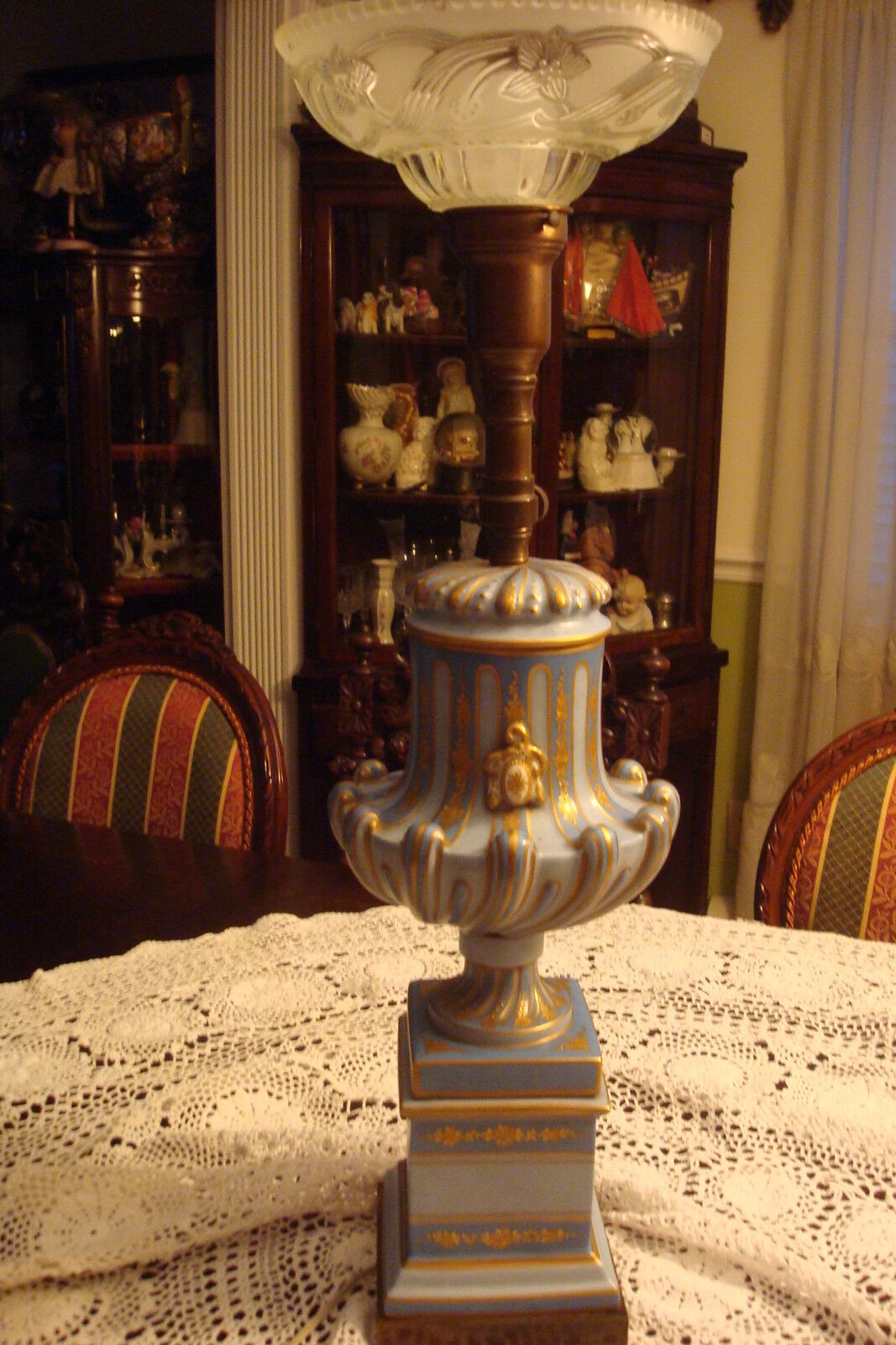 TORCH Table/FLOOR Lamp Light BLUE AND GOLD, hand painted, NO SHADE