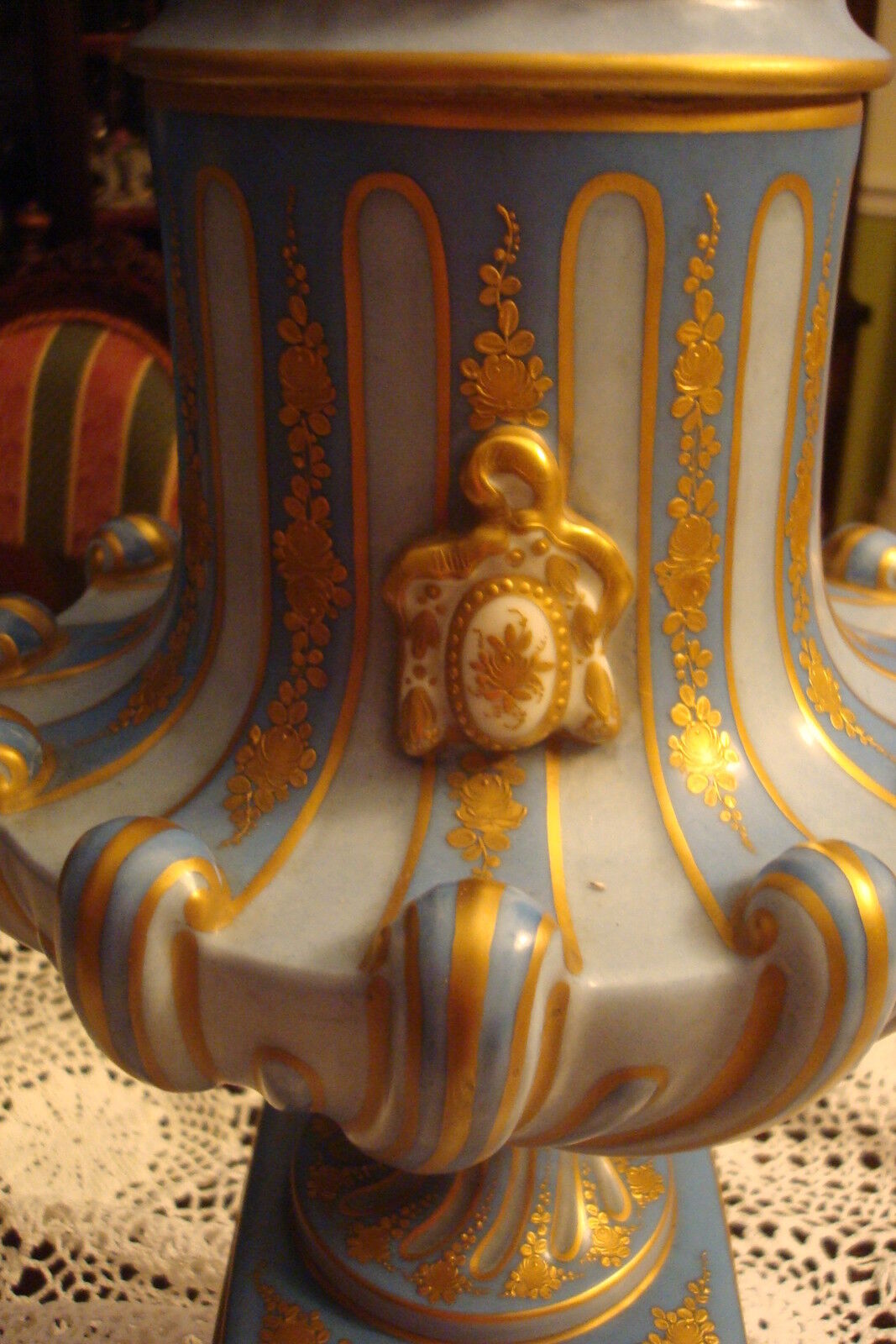 TORCH Table/FLOOR Lamp Light BLUE AND GOLD, hand painted, NO SHADE