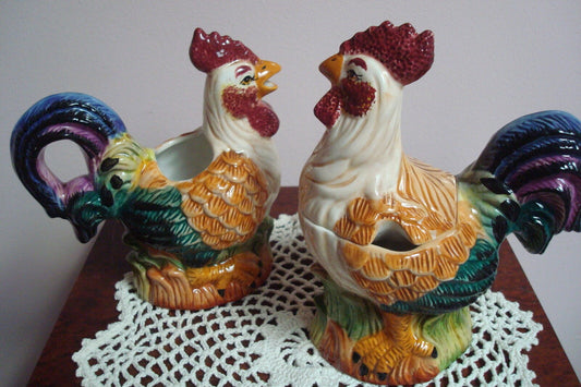 Youngs Heartfelt Kitchen Creations Rooster creamer and sugar, 6" tall new