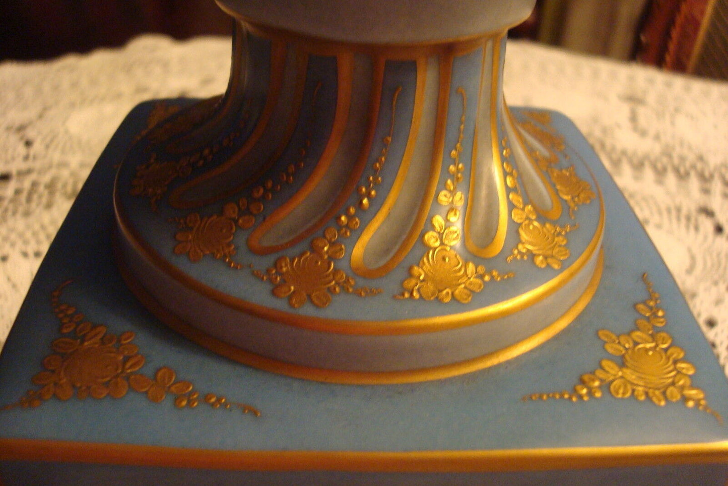 TORCH Table/FLOOR Lamp Light BLUE AND GOLD, hand painted, NO SHADE