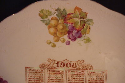 Dresden China Calendar Plate 1908, 9 1/4"