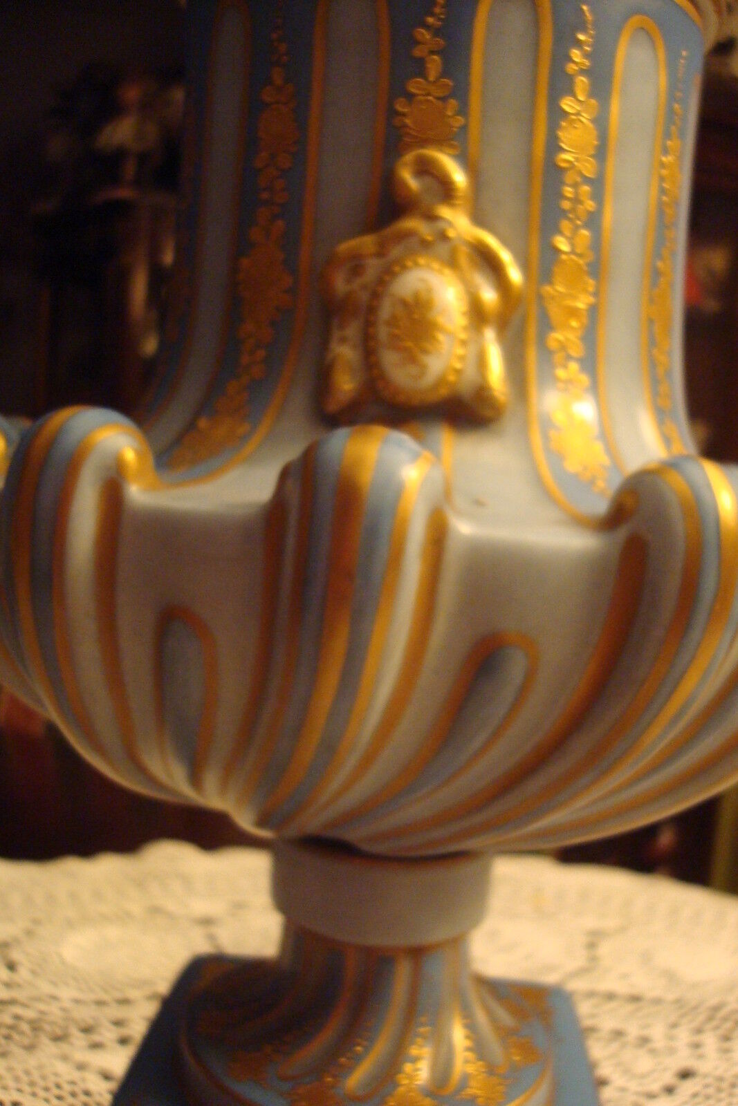 TORCH Table/FLOOR Lamp Light BLUE AND GOLD, hand painted, NO SHADE