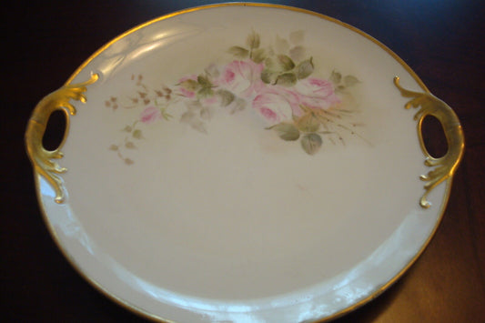 THREE CROWN GERMANY 2 handle tray, molded, decorated with flowers [#149