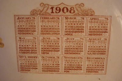 Dresden China Calendar Plate 1908, 9 1/4"