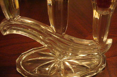 Art Deco ELEGANT Clear Glass PAIR OF Candlesticks, 3 lights  [GL16]