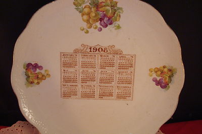 Dresden China Calendar Plate 1908, 9 1/4"