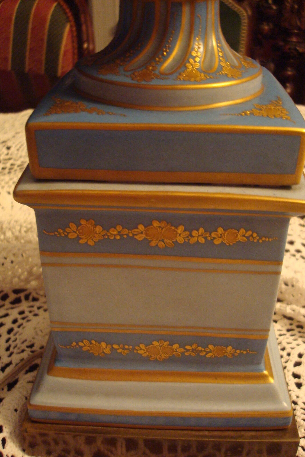 TORCH Table/FLOOR Lamp Light BLUE AND GOLD, hand painted, NO SHADE