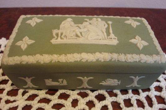 Wedgwood England sage and white jasperware pill box