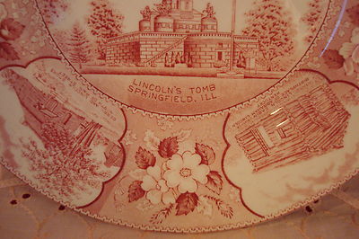 Lincoln's Memorial Plate, Springfield, Ill, Historical Plate, 10", red.