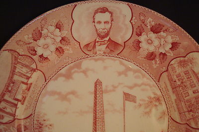 Lincoln's Memorial Plate, Springfield, Ill, Historical Plate, 10", red.